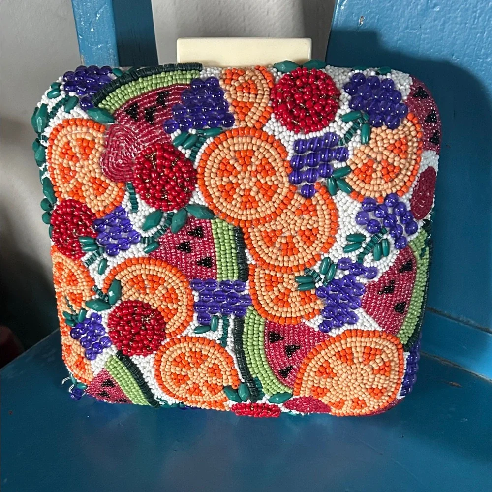 Beaded Fiesta Fruit Slices Crossbody Clutch Bag - Picture 3 of 13